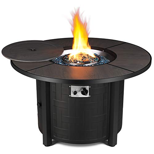 42in Propane Fire Pit Table, 50,000 BTU Auto-Ignition Fire Bowl with Blue Fire Glass & Waterproof Firepit Table Cover , CSA Certification, Outdoor Fireplace for Patio Courtyard Balcony