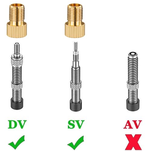 DBlosp Brass Presta Valve Adaptor, Convert Presta to Schrader Adaptor for Bike, e-Bikes, and e-Scooters,Inflate Tire Using Standard Pump or Air Compressor (Pack of 4 + 8 Caps, with Rubber Seal Rings)