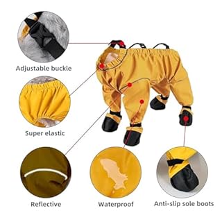 Dog Raincoat with Boots, Dustproof Half-Pack PU Dog Suspender Boots, Waterproof Dog Pants, Pet Paws Protector Dirty roof Outdoor Walking Running Hiking Booties (Yellow,L)