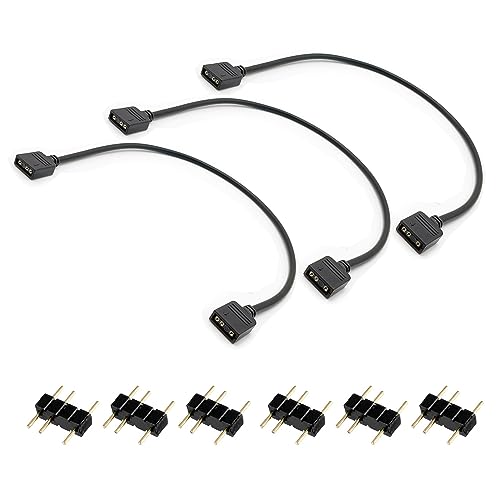Image of (3-Pack) ARGB Extension Cable, 5V 3-Pin Addressable RGB Cable, 1-to-1 Female to Female for Extending Computer PC Fans /LED Lights, 30cm / 11.8in