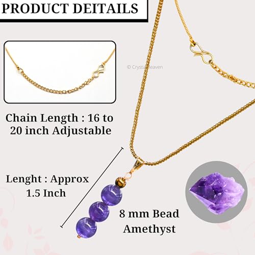 Image of Certified Crystal Pendant Necklace for Women - Original Crystals for Women, Natural Healing Crystal Stone Necklace for Women with Authenticity Certificate (Beads Bar, Gold)