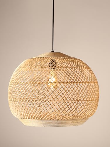 Image of Habere India-All the Cultures Fabricating India Pendant Lamps for Living Room | Bamboo Cafe Lights | Ceiling Lamps for Living Room | Bamboo Hanging Light for Balcony (Dia 46 x H42 cm)