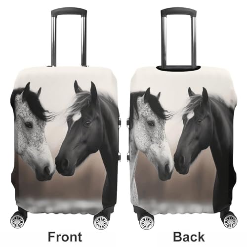 Black And White Horses Luggage Cover, Washable Elastic Suitcase Cover Protector Fit 18-32 Inch Luggage3
