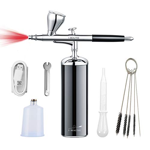 I-BEAUTEE 27PSI Airbrush Kit, Rechargeable Cordless Airbrush Compressor, Dual Action Handheld Airbrush Gun, Mini Airbrush Set Portable Air Brush for Barber, Nail Art, Makeup, Model Painting (Black)