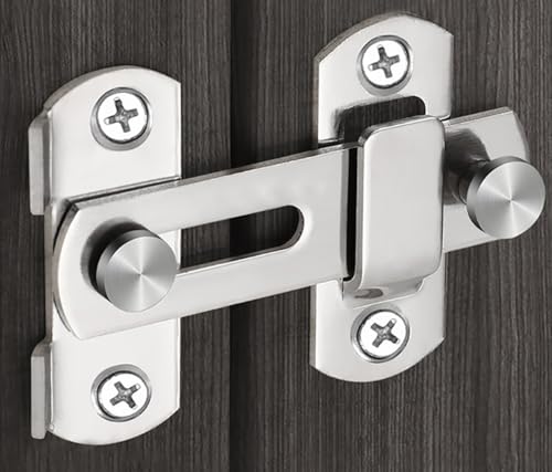Litensh Schiebetür Schloss, Türriegel Riegel, Edelstahl Torriegel, Flip Slide Latch Hardware, Riegelschloss, Schlossriegel für Tür Weinschrank Badezimmer Garage, Silber, 180° 4 Inch