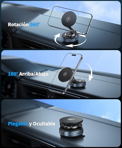 Beeasy para Magsafe Cargador Inalámbrico Coche 15W Carga Rápida, Magnetico Soporte Móvil Coche con Ventosa, Salpicadero Soporte Telefono 360° Rotación para iPhone 17/16/15/14/13/12 Pro MAX, Negro - imagen 6