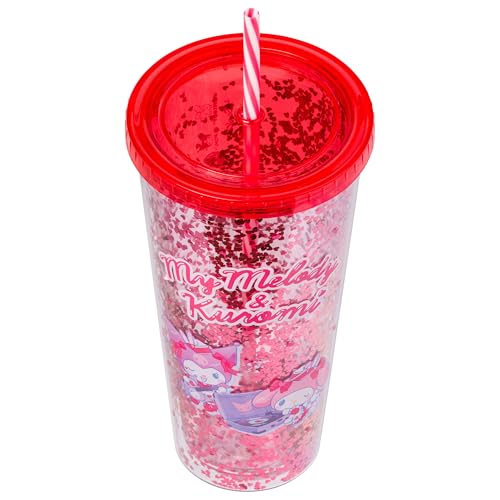 Image of Silver Buffalo Sanrio Hello Kitty and Friends, Plastic Cold Cup, 32oz | Confetti, Includes Lid and Straw, My Melody and Kuromi, 0.95 Liters