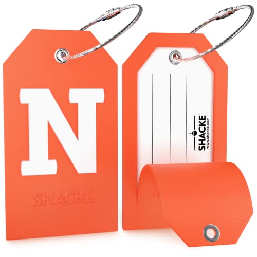 Image of Initial Luggage Tag with Full Privacy Cover and Stainless Steel Loop - (Letter N)