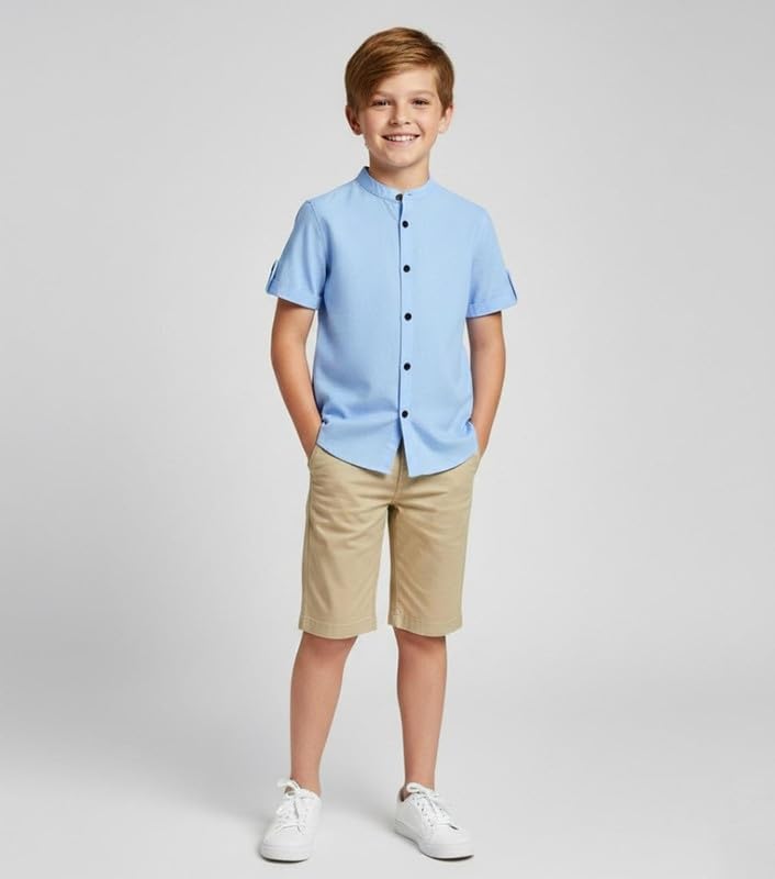 Image of Elegant Boys Shirt in Solid Pattern with Long Sleeves - Soft Fabric Ideal for Kids' School & Outings