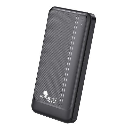 Image of Kratos PowerBank 10000 mAh 22.5W Fast Charging, 3 Output - Dual USB & Type C Output, USB Type C Connector,PD, BIS Certified, Made in India, Power Bank Compatible for Smartphones &Tablets, Black
