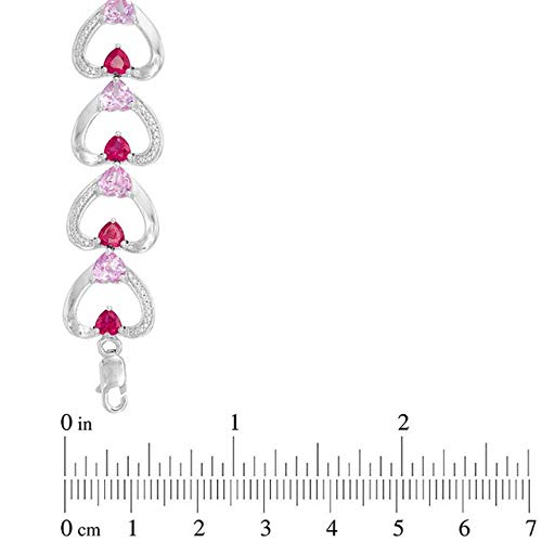 Baalaji Jewellers 5 Ct Created Ruby & Pink Sapphire Heart Tennis Link Bracelet 14K White Gold Finish Length-7" #TOP1