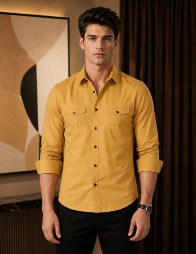 Image of Men's Double Flap Pocket | Regular Fit | Solid Spread Collar | Versatile Everyday Office Wear Comfortable |Stylish Design | Shirt