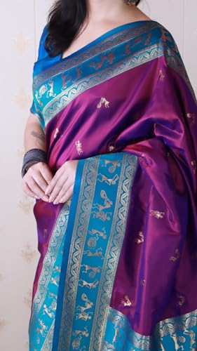 Image of SGF11 Women's Kanjivaram Pure Soft Silk Saree With Unstitched Blouse Piece