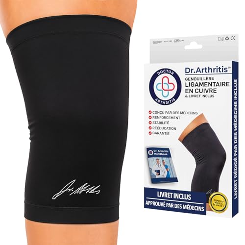 Genouillère Sport Infusée de Cuivre Conçue par des Médecins, Genouillere Arthrose Genou, Genouillère Ligamentaire pour Tendinite, Blessures, Soutien du Genou, Sport, Course à Pied (Noir - Taille M)