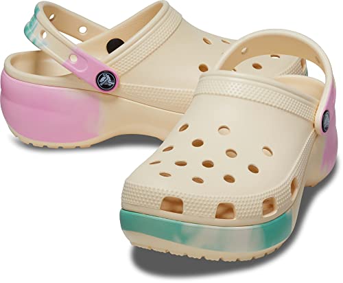 Crocs Women's Classic Graphic Platform Clogs, Platform Shoes, Vanilla/Multi, 11 Women #TOP6