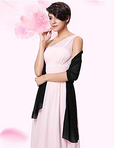 image for Kate Kasin Black Chiffon Bridal Evening Party Scarves Shawls for Forma