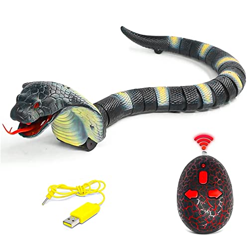FANFX Remote Control Naja Snake Toy Electric Snake Toy for Kids RC Snake Toys for Cats Rechargeable Realistic Cobra Snakes for Pranks (Gray Black)
