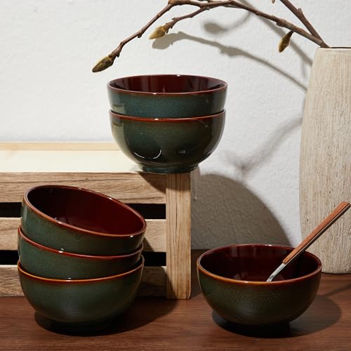 Image of Pokini 5.5inch Stoneware Cereal Bowls Set of 6, 22 Oz Soup Bowls Set
