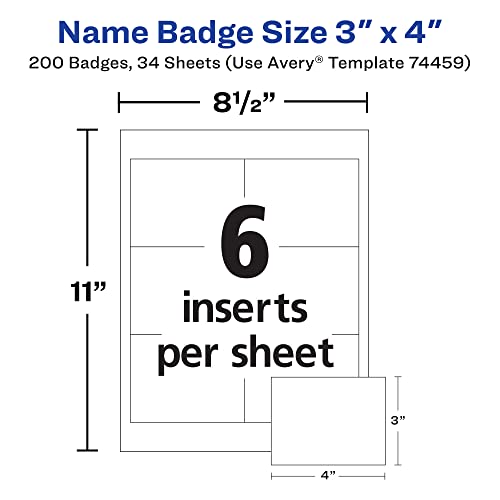 Image of Avery Customizable Name Badges, 3 inch x 4 inch, 2 Packs, 200 Badge Holders with Cords and 204 Printable Name Tag Inserts Total (46019)