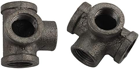 Venseri Black Malleable Tee Fitting, 1/2" 4 Way Pipe Fitting, Malleable Iron Black Outlet Cross Female Tube Connector, 2-Pack (1/2 inch)