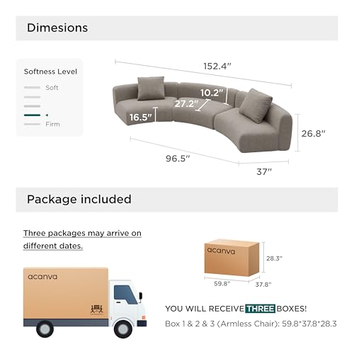 Image of Acanva Formia Boucle Curved Sectional Sofa, 3 Armless Chairs, Light Coffee