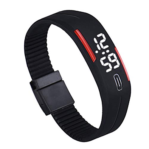 Mens Womens Rubber LED Watch Date Sports Bracelet Digital Wrist Watch Waterproof Watch (Black1)