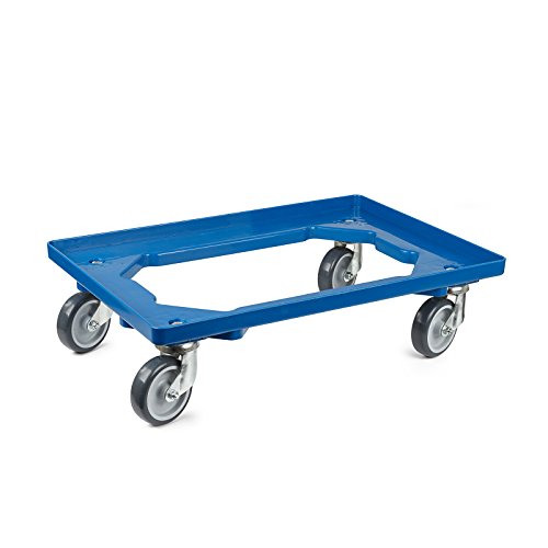 aidB Kunststoff Transportroller Offen - Blau - mit Gummiräder 2 Lenkrollen und 2 Blockrollen - Einzel