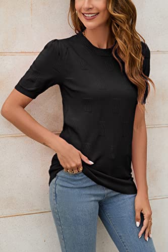 Image of Arach&Cloz Women's Short Sleeve Crew Neck Sweaters Trendy Teacher Work Tops | Lightweight&Breathable Fabric, Texture Knit Design, Relaxed Fit, Business Casual Outfits, Teacher Work Tops Fall 2026