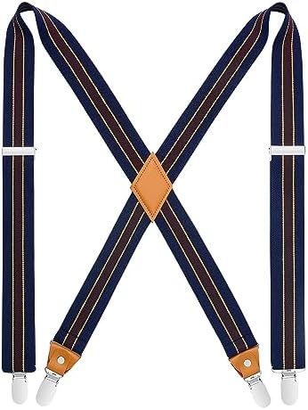 HISDERN Suspenders for Men X-Back 1.4" Adjustable Elastic Suspender Braces Strong 4 Clips for Work Trousers Wedding