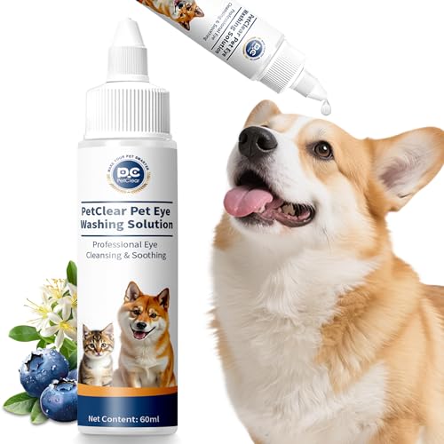 PETCLEAR Augentropfen für Hunde und Katzen lindern Augenjucken und Reizungen Alkoholfrei Nicht Reizend und Natürliche Augenreinigungslösung 1 Flasche 60 ml