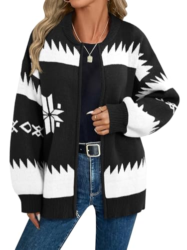 Saodimallsu Womens Zip Up Sweater Jacket Oversized Chunky Puff Long Sleeve Graphic Christmas Cardigan