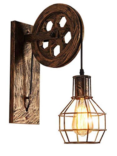 One-Day Sale: Up to 50% Off 1 Light Wall Sconce Industrial Retro Iron Wall Lamp Creative Personality Lift Pulley Wall Lamp Lights Fixture for Home Restaurant Bar Dining Room Kitchen,Bronze Finished(Bulb Not Included)