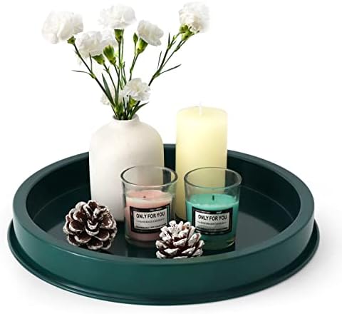 FRTIM 11.4 Inches Round Decorative Serving Tray, Green Decorative Tray Candle Tray for Coffee Dining Table Modern Farmhouse Kitchen Countertop Centerpiece Home Decoration