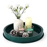 FRTIM 11.4 Inches Round Decorative Serving Tray, Green Decorative Tray Candle Tray for Coffee Dining