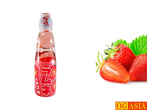 Ramune Erfrischungsgetränk Japanische Limonade - 4 Flaschen- Erdbeere + Melone + Blaubeere + Klassik - OG ASIA Soda Set - 4x 200ml