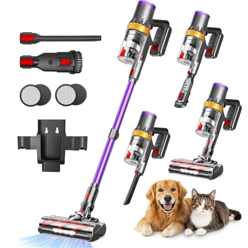 RFAQK Multipurpose Stick Vacuum Cleaner - Powerful Suction (48000Pa/580W) Wall Mounted Cordless Vacuum Cleaner with Upto 90 Minutes Runtime for Daily House, Carpet & Pet Hairs Cleaning, 2 Hepa Filters