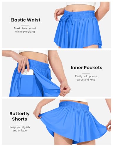 Image of JOCMIC Girls Flowy Shorts, 2 in 1 Preppy Butterfly Shorts with Spandex Liner for Cheer Athletic Gym Teens Casual Clothes