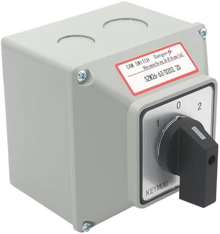 KEYMOO 63A Rotary Changeover Switch with Master Switch Exterior Box, 660V 3 Position 2 Phase 8 Terminals Universal Selector Switch SZW26-63/D202.2D IP65