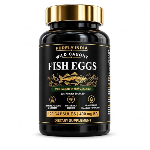 Purelyindia Wild Caught Fish Eggs Supplement 2400mg, Omega 3 - DHA, EPA & ETA - Supports Heart, Brain & Immune Health - Freeze-Dried, MSC-Certified, Non-GMO - 120 Capsules