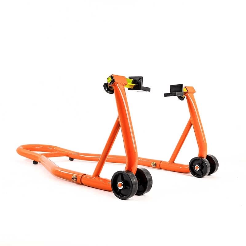Béquille lève-Moto d'atelier avec Supports pour Roue arrière à Patins (Prise sous Bras oscillant) - Orange