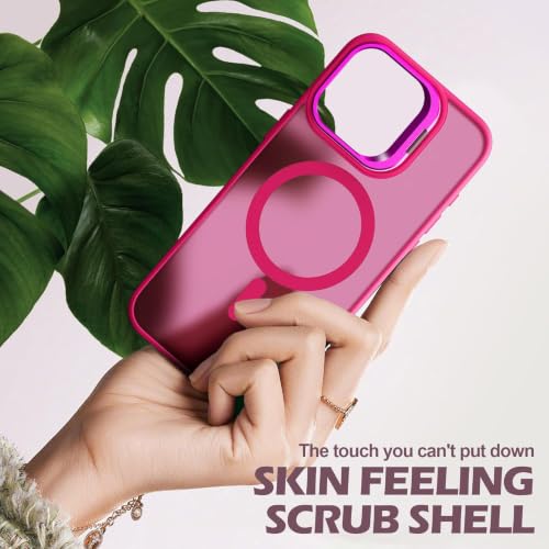 Image of Elzzi Translucent Matte Kickstand Case for iPhone 17, Built-in Adjustable Camera Stand, Translucent Matte Magnetic Mag-Safe Shockproof Phone Cover (Hot Pink)