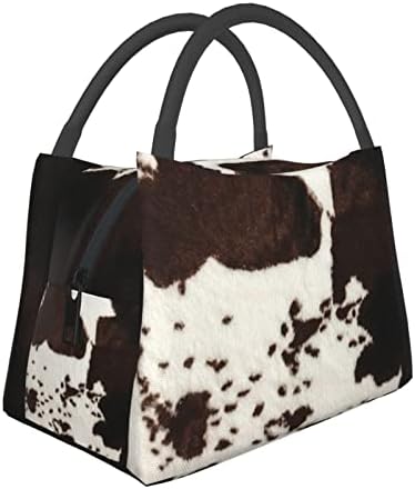 Dzuiutl Brown Cow Print Lunch Box reusable insulated lunch bag women men Leakproof Portable Insulated Lunch Box with Side Pocket?Thermal Cooler bento Lunch Box For Work Picnic Camping