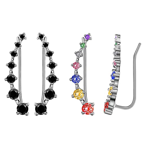 925 Plata Esterlina Zirconia Cúbica Redondo Largo Ear Sweep Cuff Gancho Pendientes 2 Par de Oídos para Muchachas Joyerías de Moda con Cristales Brillantes estilo2 Cover