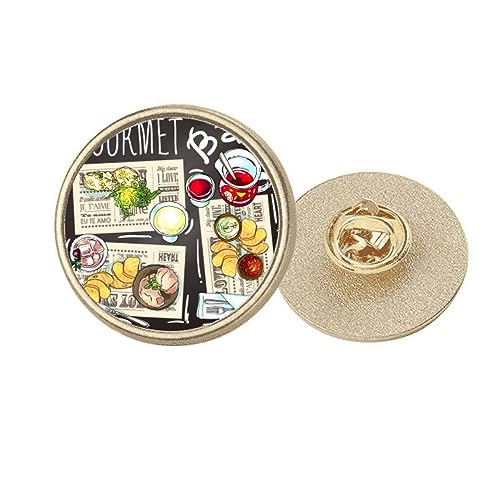 Broche redondo de metal dorado para barra gourmet con filete y sopa de limonada, Medium