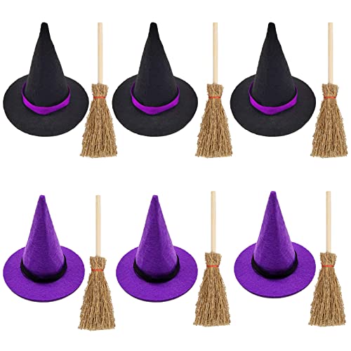 Vazhosid Mini Witch Hats and Broom Halloween Ornaments - Black and...