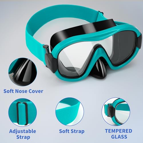 Diving Mask , Professional Anti-Fog Snorkel Goggles, Anti-Leak Swim Mask with Soft Adjustable Strap & Mesh Bag, Earplug - Thumbnail 3