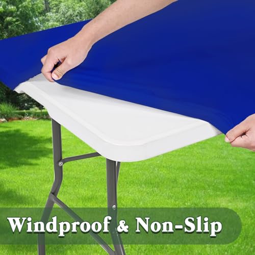 Picnic Table Cover 10 Pack Elastic Fitted Tablecloths for 6 Foot Rectangle Tables Waterproof Stretch Washable Patio Folding Outdoor Spandex Table Cloth Camping Banquet Parties (Royal Blue,30" x 72") by Sunnyline - Used condition - Image 6