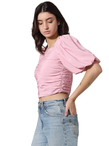 Image of ONLY Women's Cotton Solid Slim Fit T-Shirt