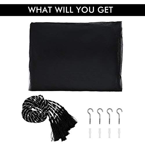 4 Corner Post Mosquito Net Canopy Bed Curtains Large Mosquito Netting Bedroom Princess Decoration Canopy Curtains With 4 Pieces Tassel Hanging Pendants For Full Queen King Size Bed (Black) #TOP5