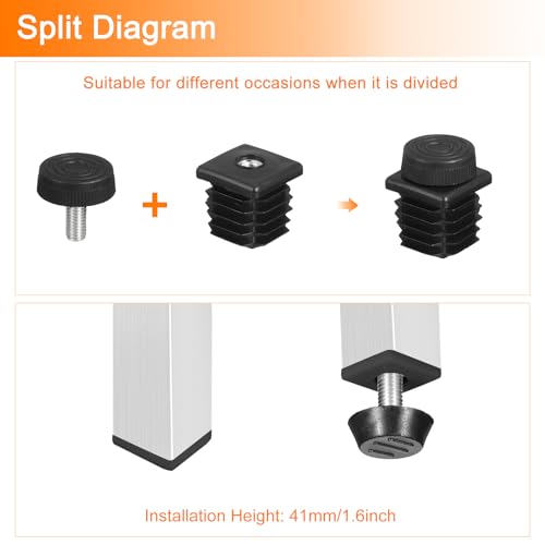 Image of uxcell 4 Set Leveling Feet, 30x30mm Plastic Adjustable Furniture Leg Leveling Rectangle Tube Insert Screw-in Glide Levelers Fit Hole 30mm for Table Chair Furniture, Black